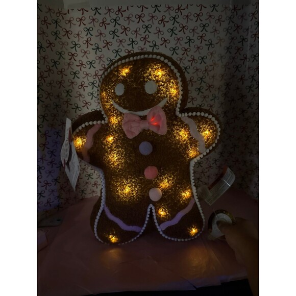 Peppermint Square Light Up Gingerbread Pillow - Picture 6 of 6